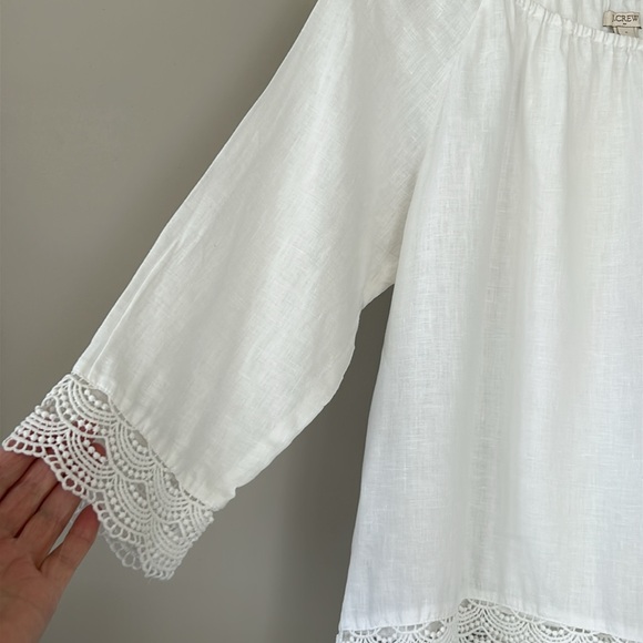 J Crew Scalloped Edge Crochet Lace Trimmed Linen Peasant Blouse White Small - Picture 5 of 11